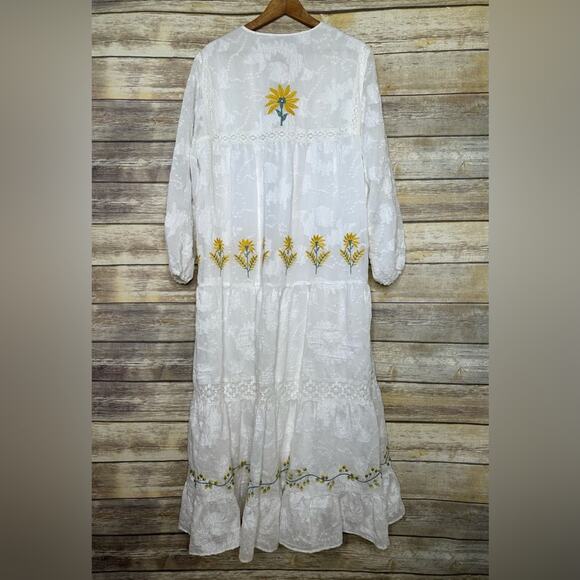 ZARA CROCHET  WHITE EMBROIDERED DRESS MAXI BLOGGERS FAV XXL - Picture 8 of 13